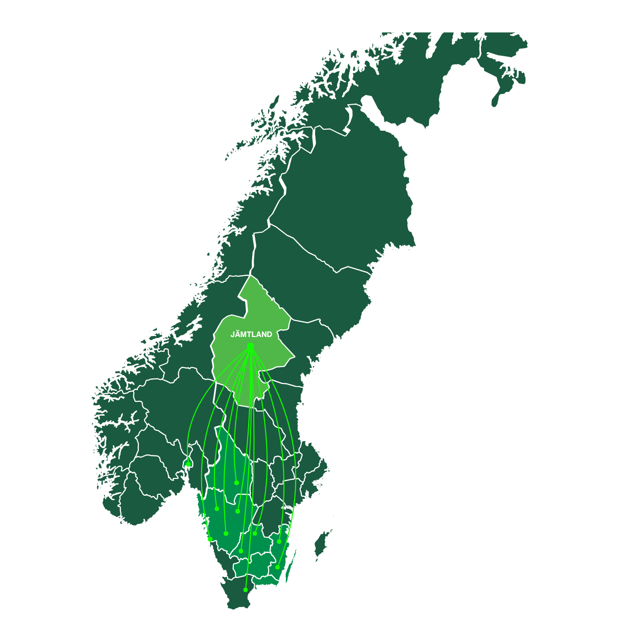 Karta över åkeriets transporter